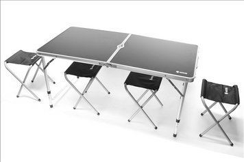 Стол туристический складной 120&times;60 см + 4 табурета, регулируемые ножки, отверстие под зонт (AX-791) фото